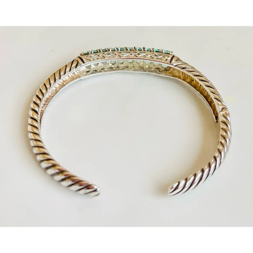 Blue CZ Cubic Zirconia and Silver Cuff Bracelet - Picture 3 of 6